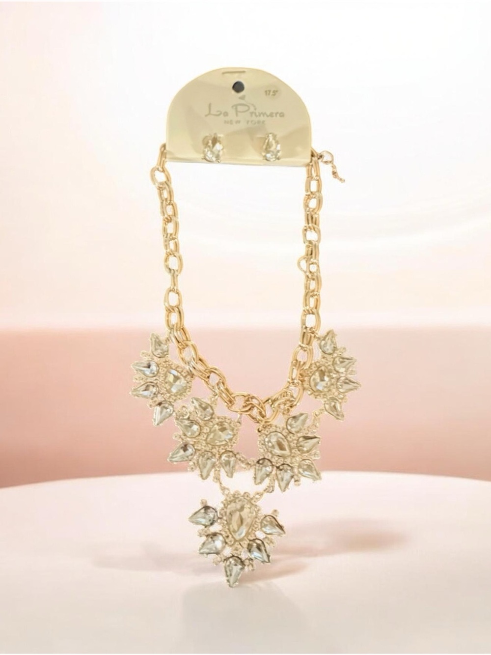Gold Crystal Statement Necklace and Earrings Set